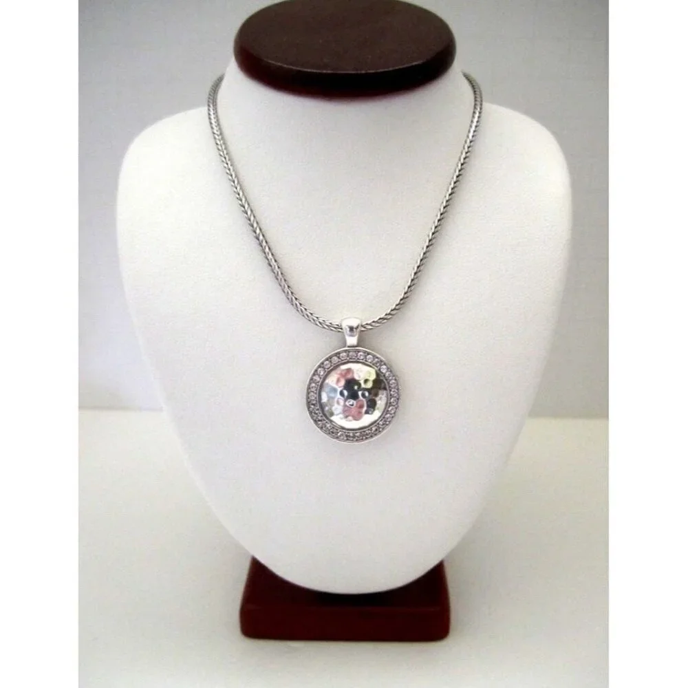 Brighton Ballantyne Silver Plated Reversible Hammered Disc Crystal Necklace